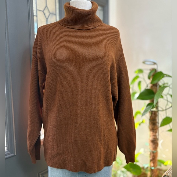 Free People Softly Structured Cowl Neck Terracotta Brown Relaxed Fit Sweater XS - Picture 4 of 10
